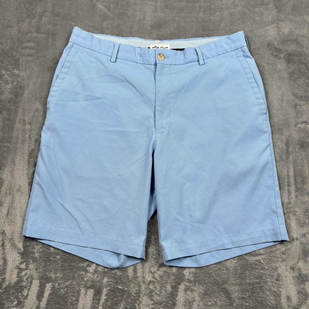 Peter Millar Salem Performance Golf Chino Shorts Mens 34 Blue High Drape Stretch